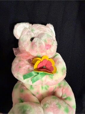 Ty Beanie Buddies 2003 Floral Bear Plush Pink Green Flower Bouquet Teddy